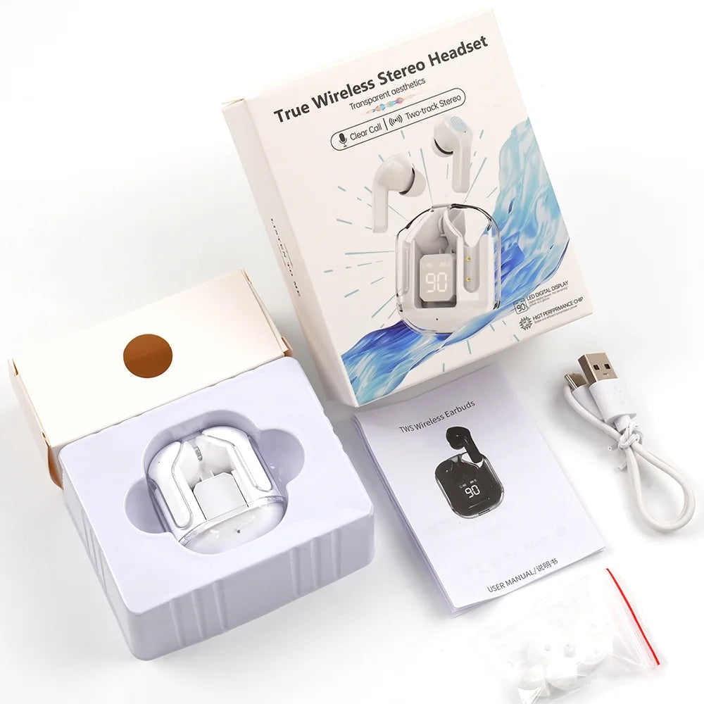 Bluetooth Headphones with Wireless Charging Case,White