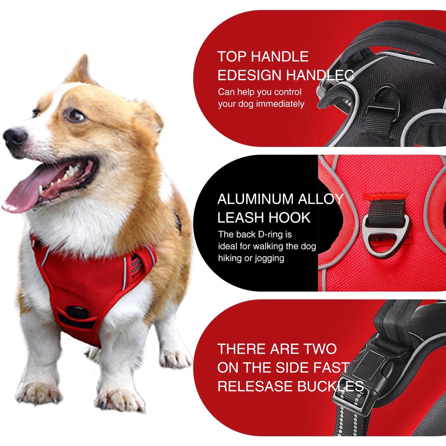 Dog Harness, No Pull Dog Harness (Black, L)