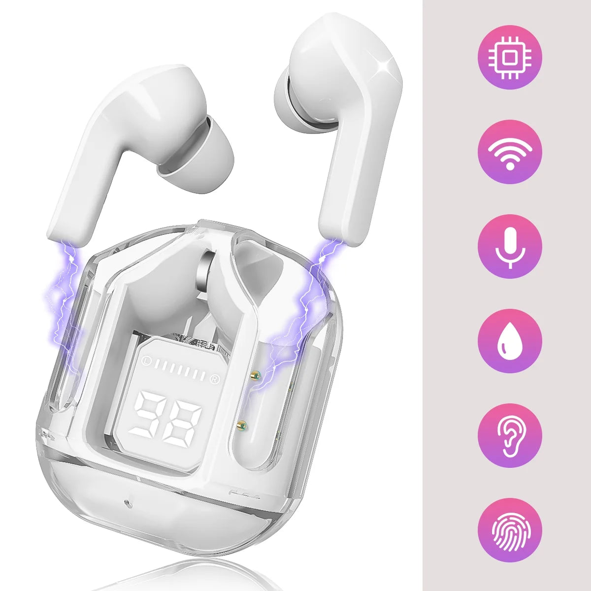 Bluetooth Headphones with Wireless Charging Case,White