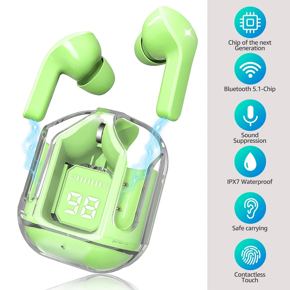 Bluetooth Headphones with Wireless Charging Case,Green