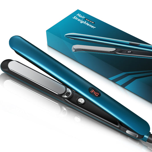 Hair Straightener Iron, Straightening Iron with LCD Display, 1" Ceramic Flat Iron, 2 in 1 Straightener and curler, Blue