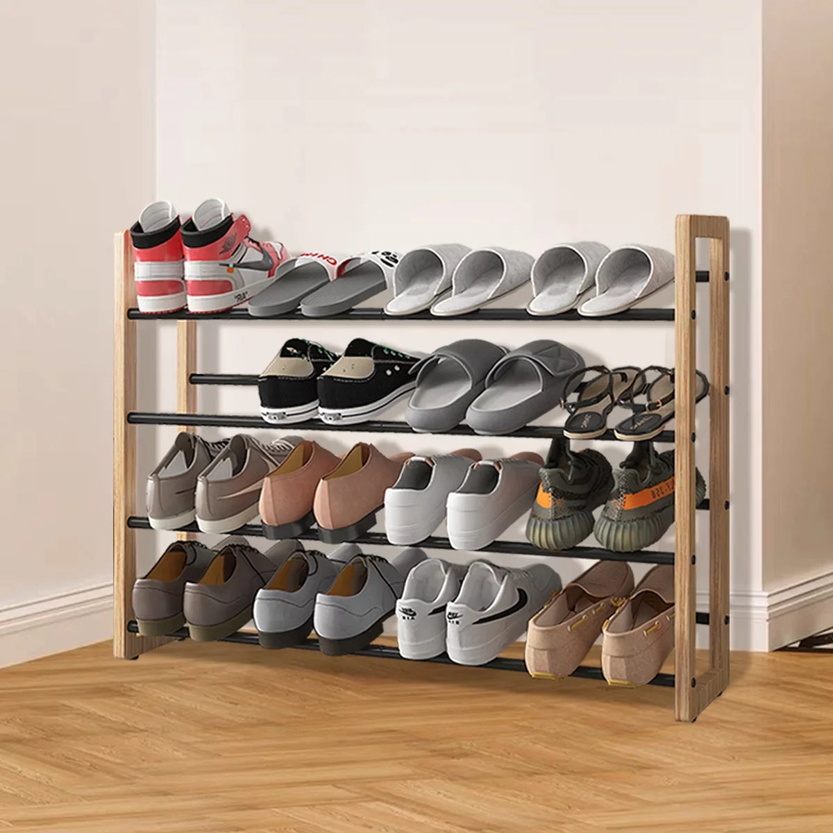 4-Tier Expandable Shoe Rack, Adjustable Shoes Organizer Storage Shelf